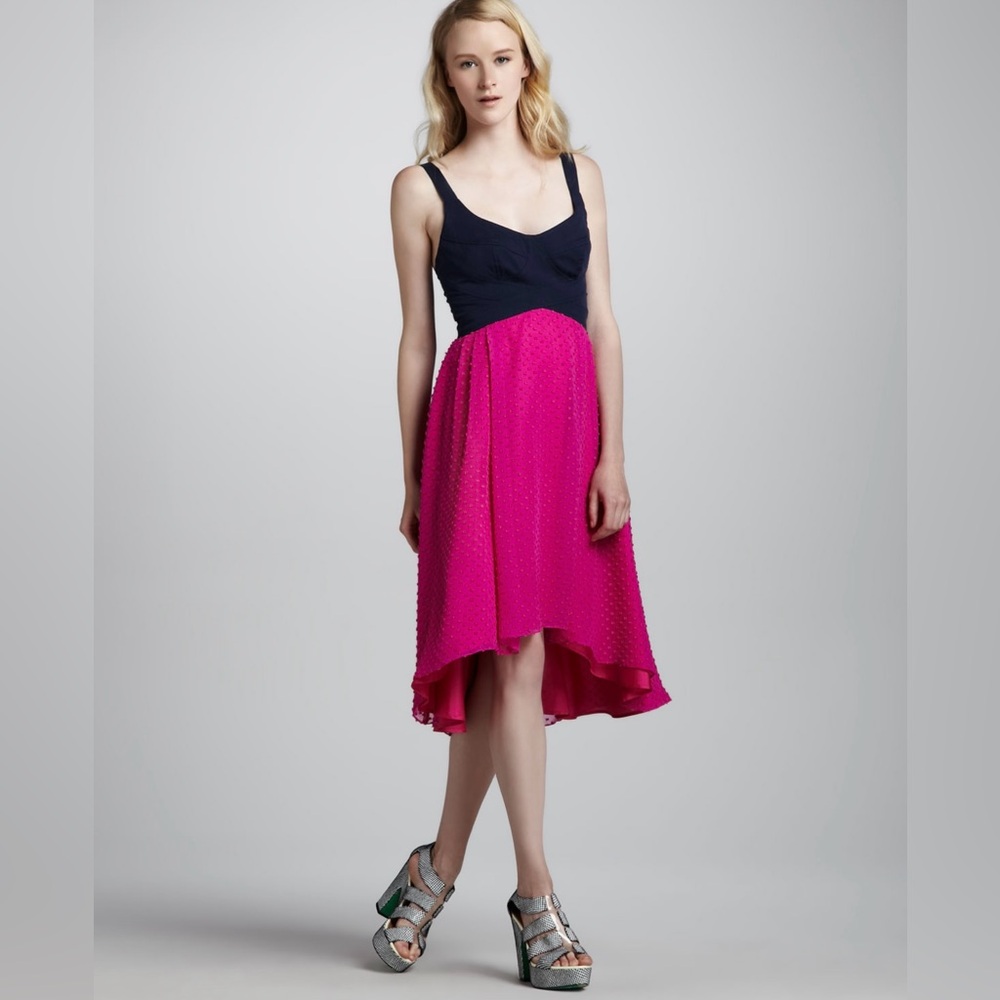Nanette Lepore Navy and Pink High-Low Open Back Dress Size 10
